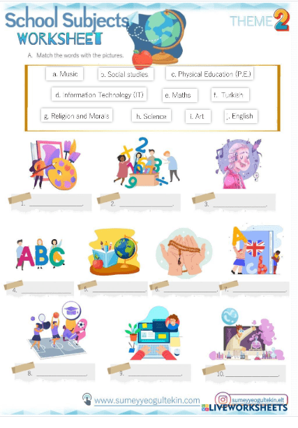 Theme 2 - School Subjects Interactive Worksheet